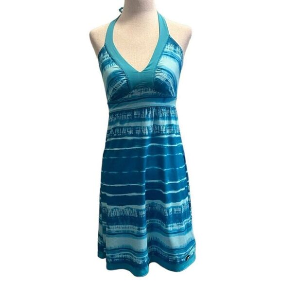 The North Face Dresses & Skirts - THE NORTH FACE Green Striped Print Echo Lake Halter Swim Dress Size XSmall Logo